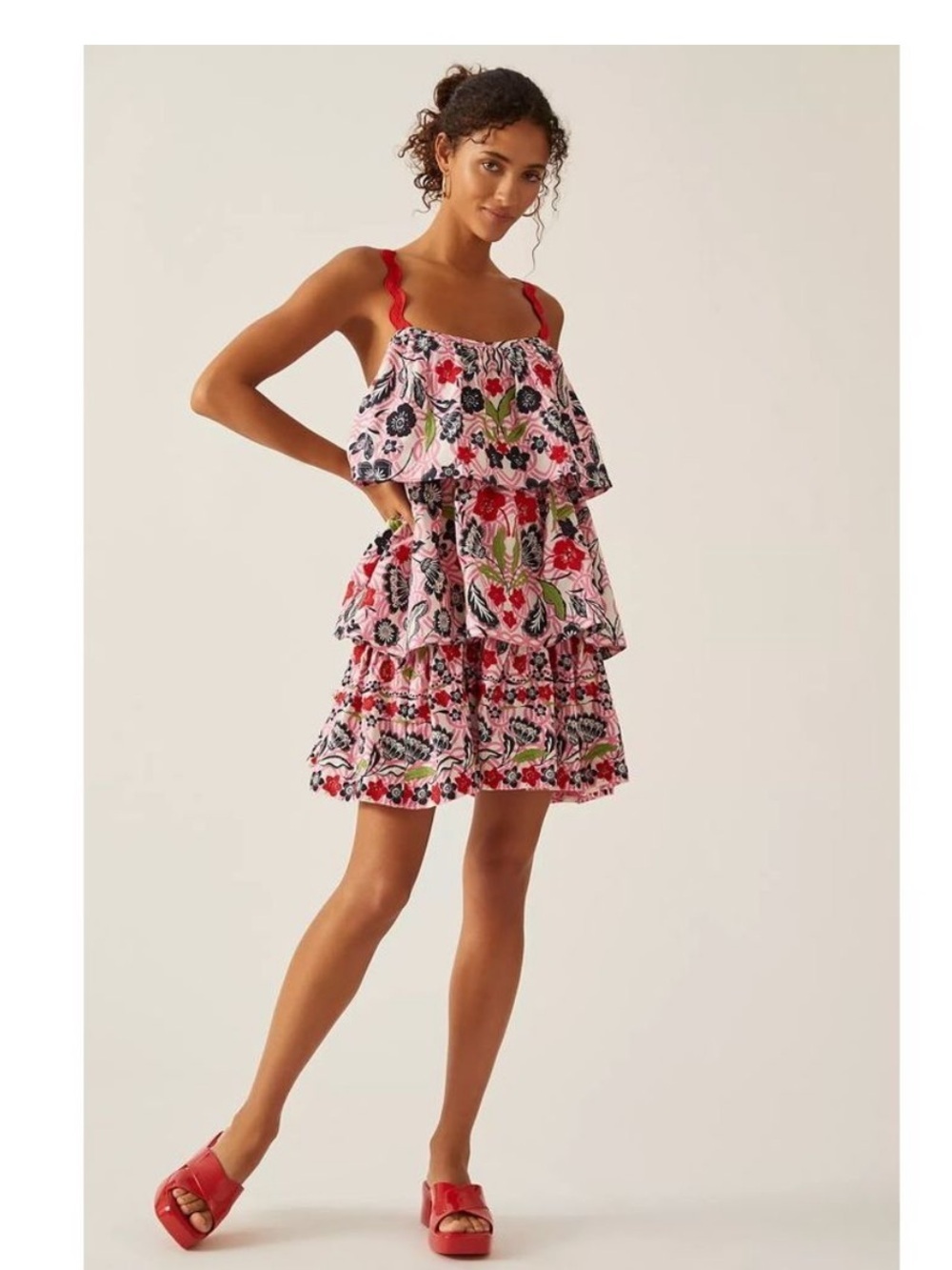 Anthropologie Maeve Tiered Floral Mini Dress- size Small